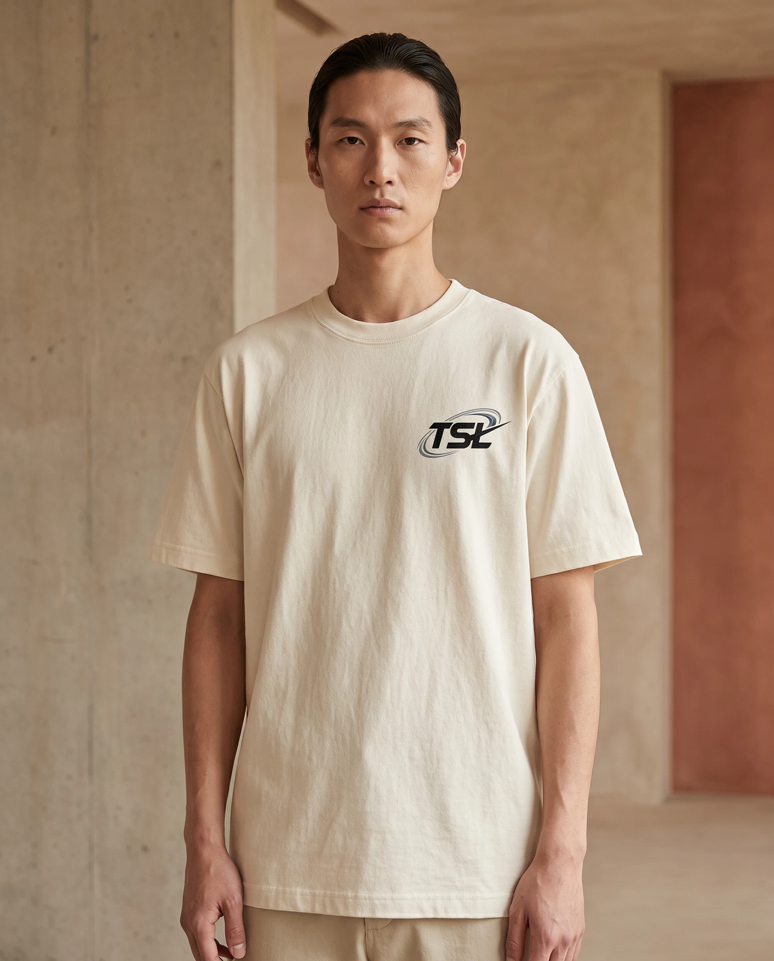 TheSweetLie cream T-shirt with black TSL chest print