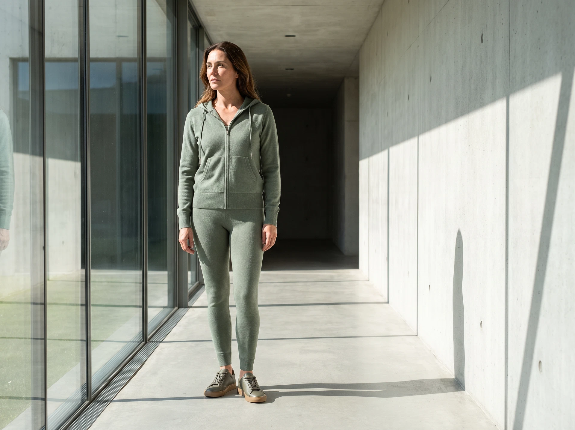TheSweetLie sage zip-up hoodie and leggings photograph