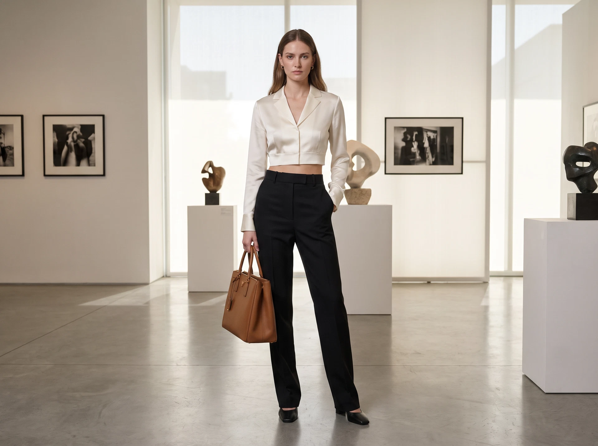 TheSweetLie ivory crop top and black trousers photograph