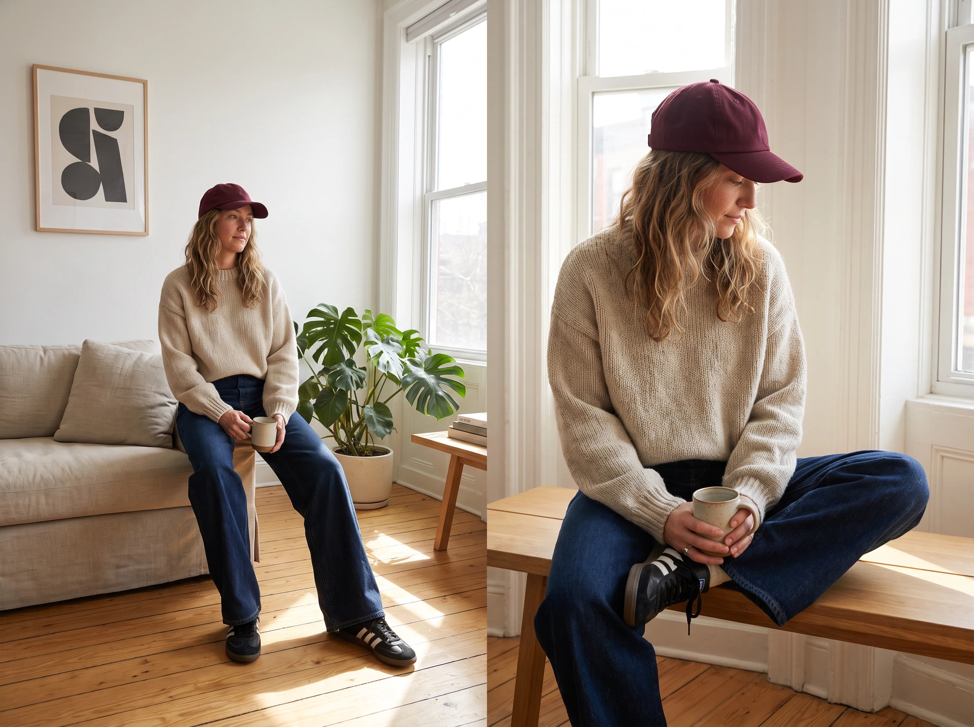 TheSweetLie oatmeal sweatshirt and denim photograph