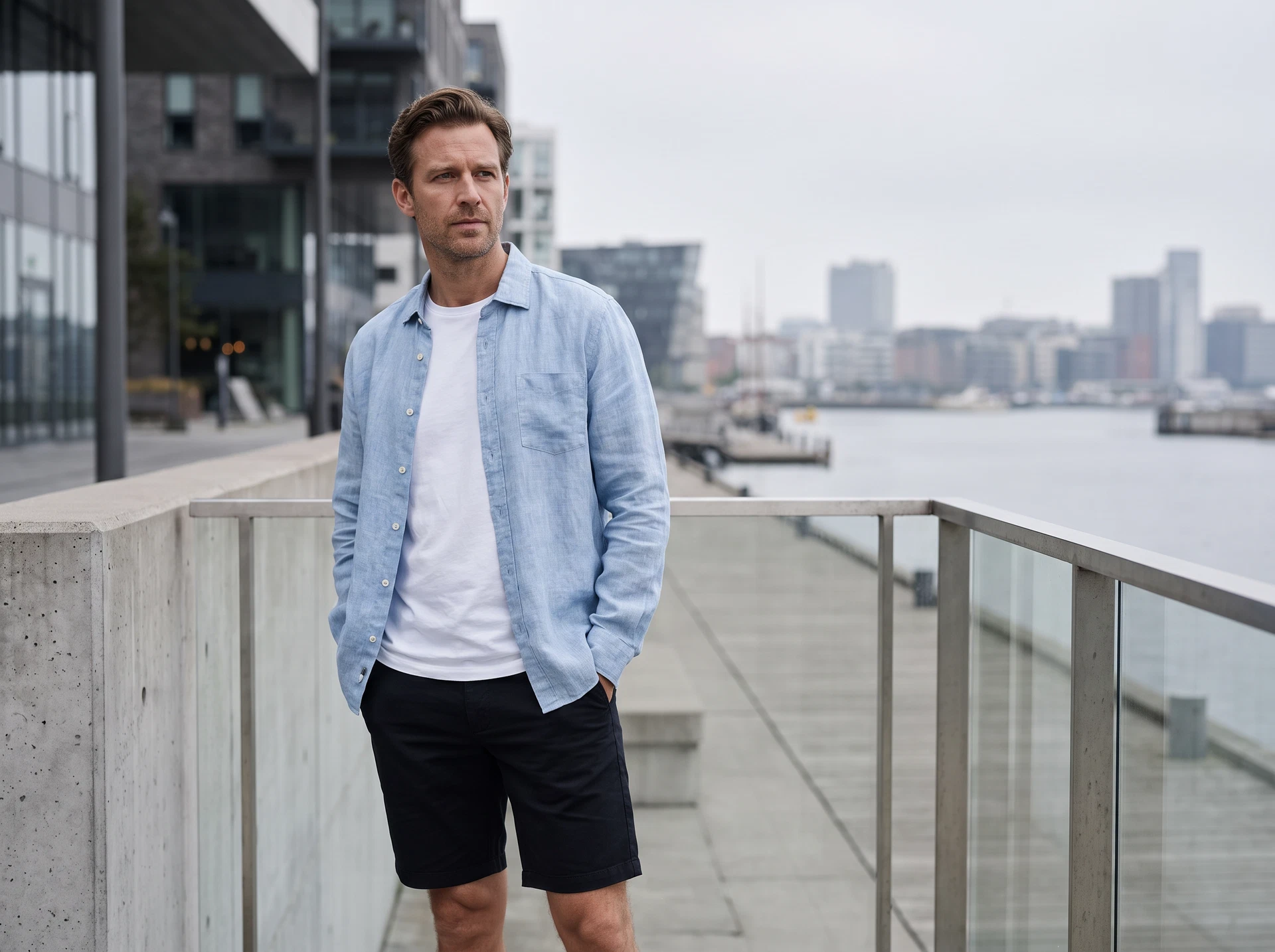 TheSweetLie pale blue overshirt and shorts photograph