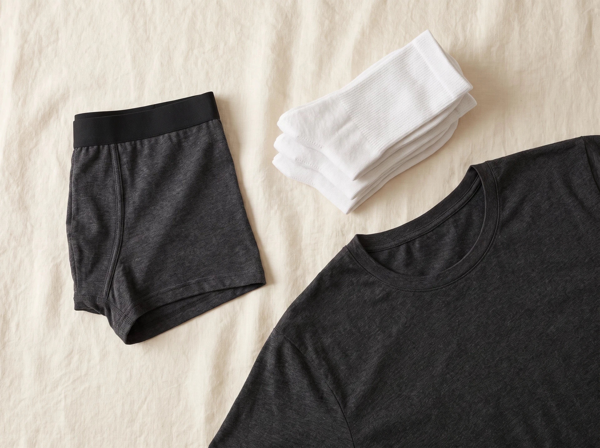 TheSweetLie boxer briefs socks and T-shirt flat lay