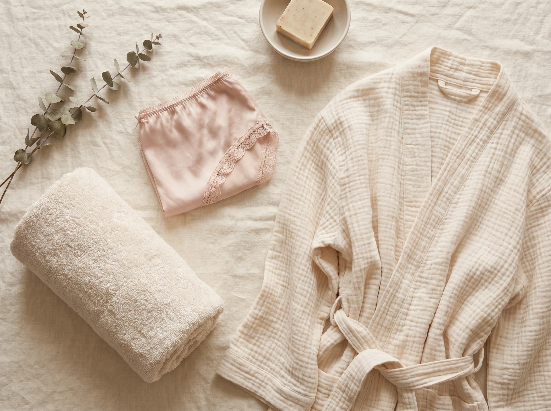 TheSweetLie blush underwear and towel flat lay