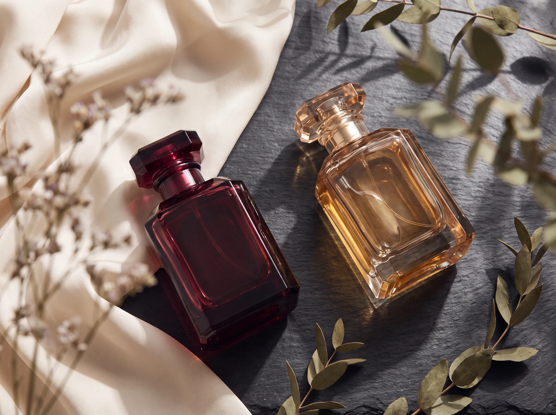 TheSweetLie burgundy and amber perfume bottles