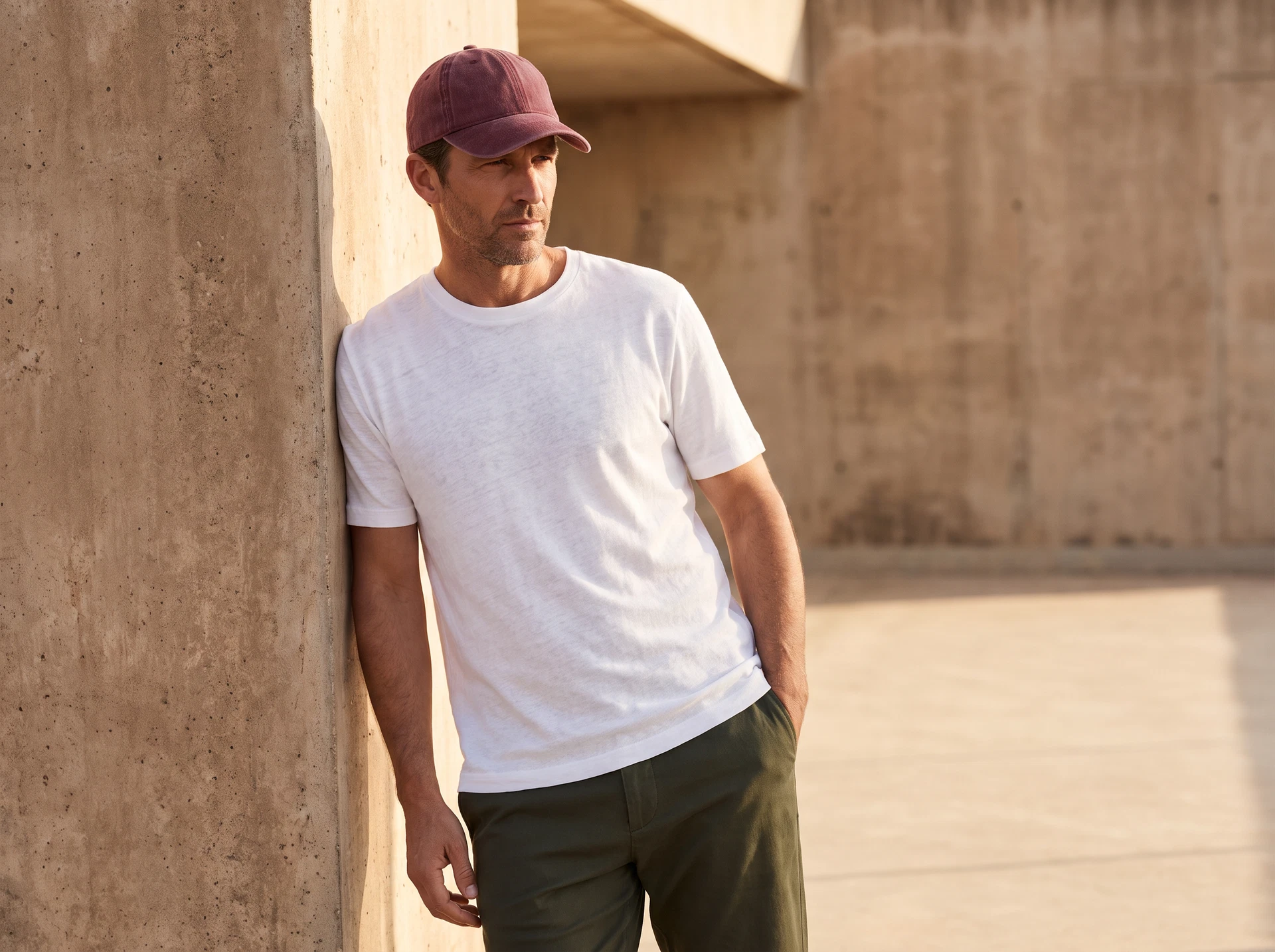 TheSweetLie white T-shirt and burgundy cap photograph