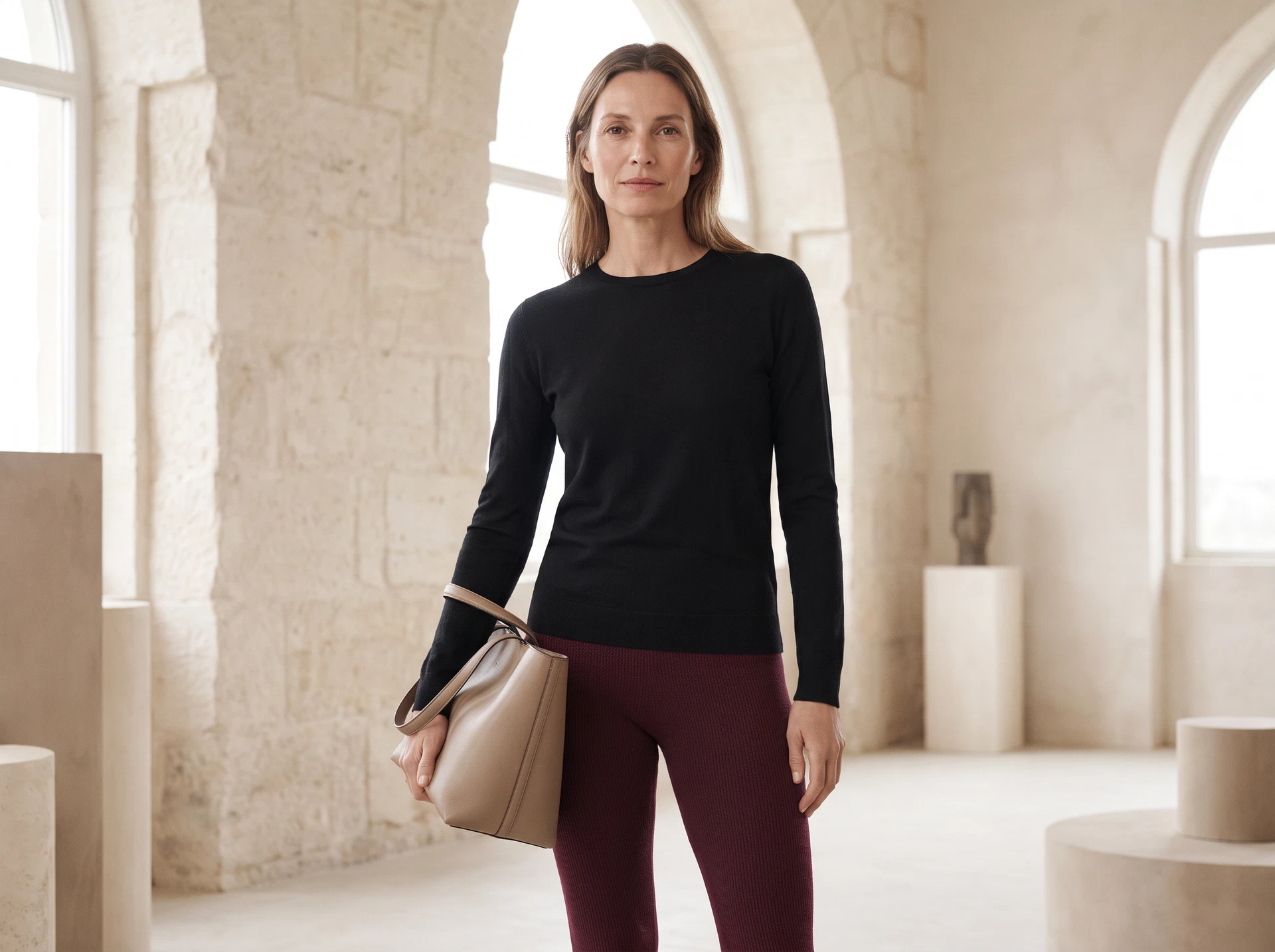 TheSweetLie black top and burgundy leggings photograph