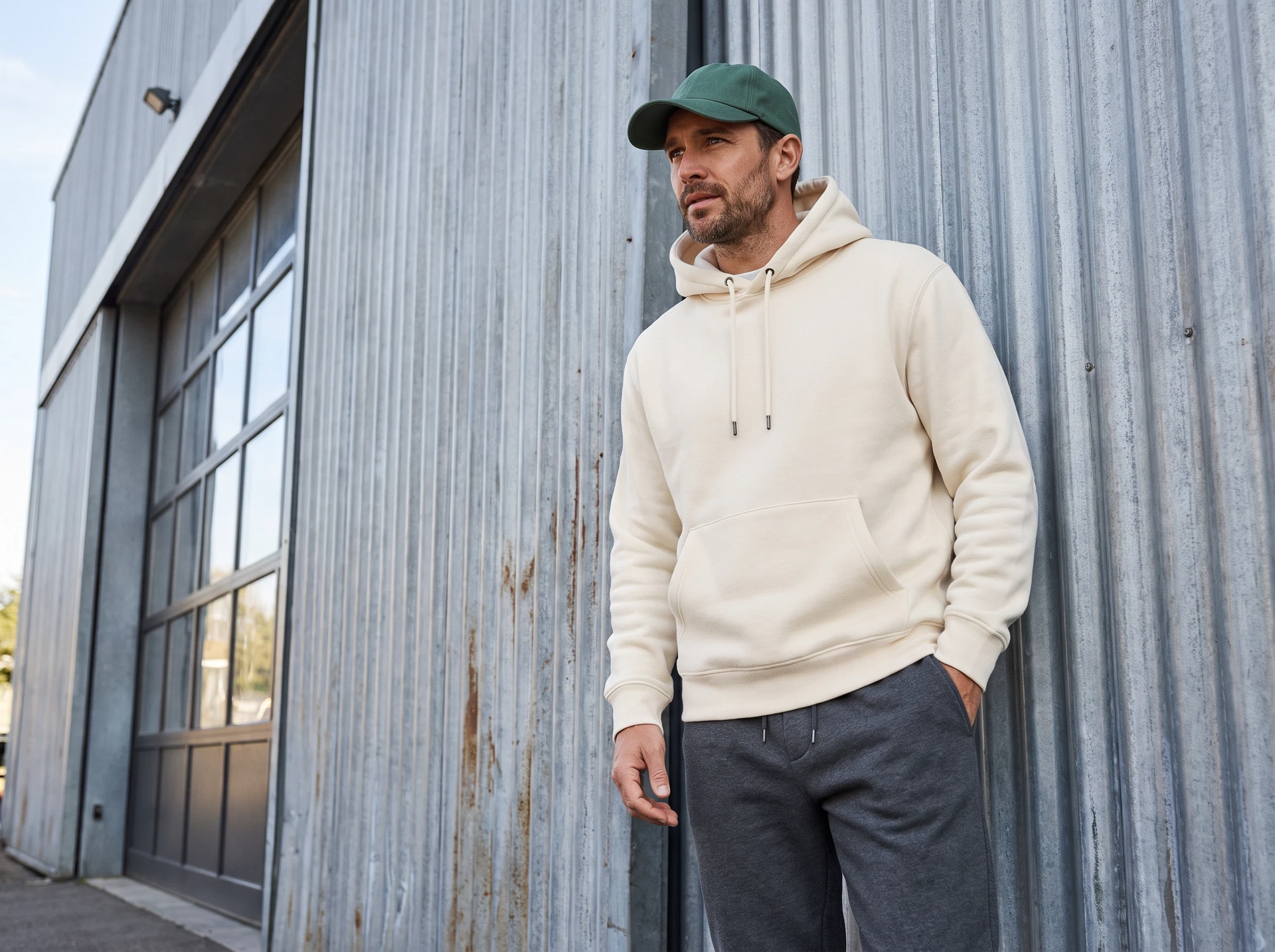 TheSweetLie cream hoodie and charcoal joggers