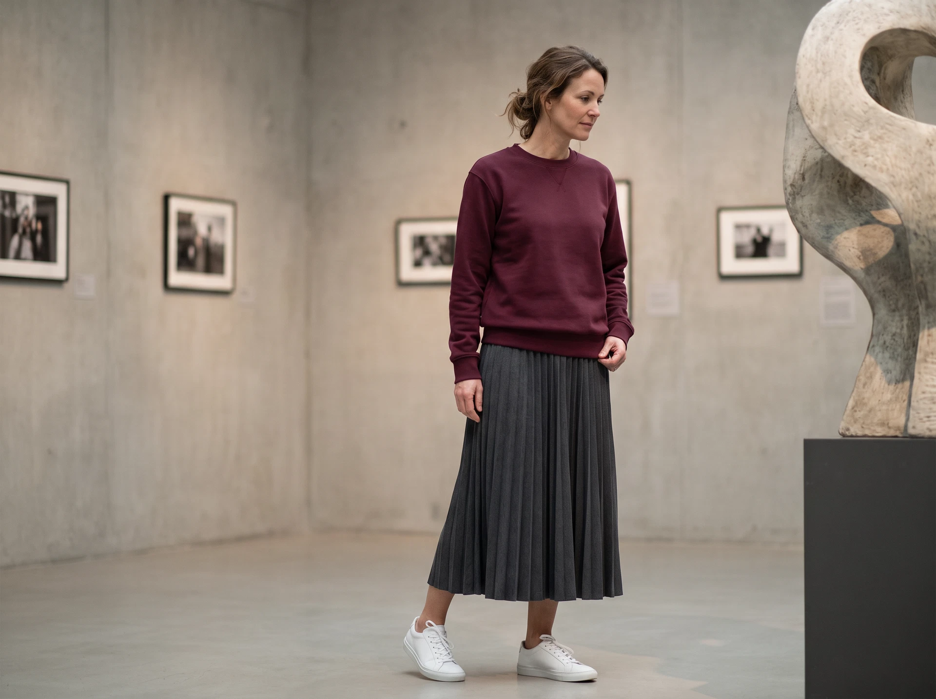 TheSweetLie burgundy sweatshirt and pleated skirt