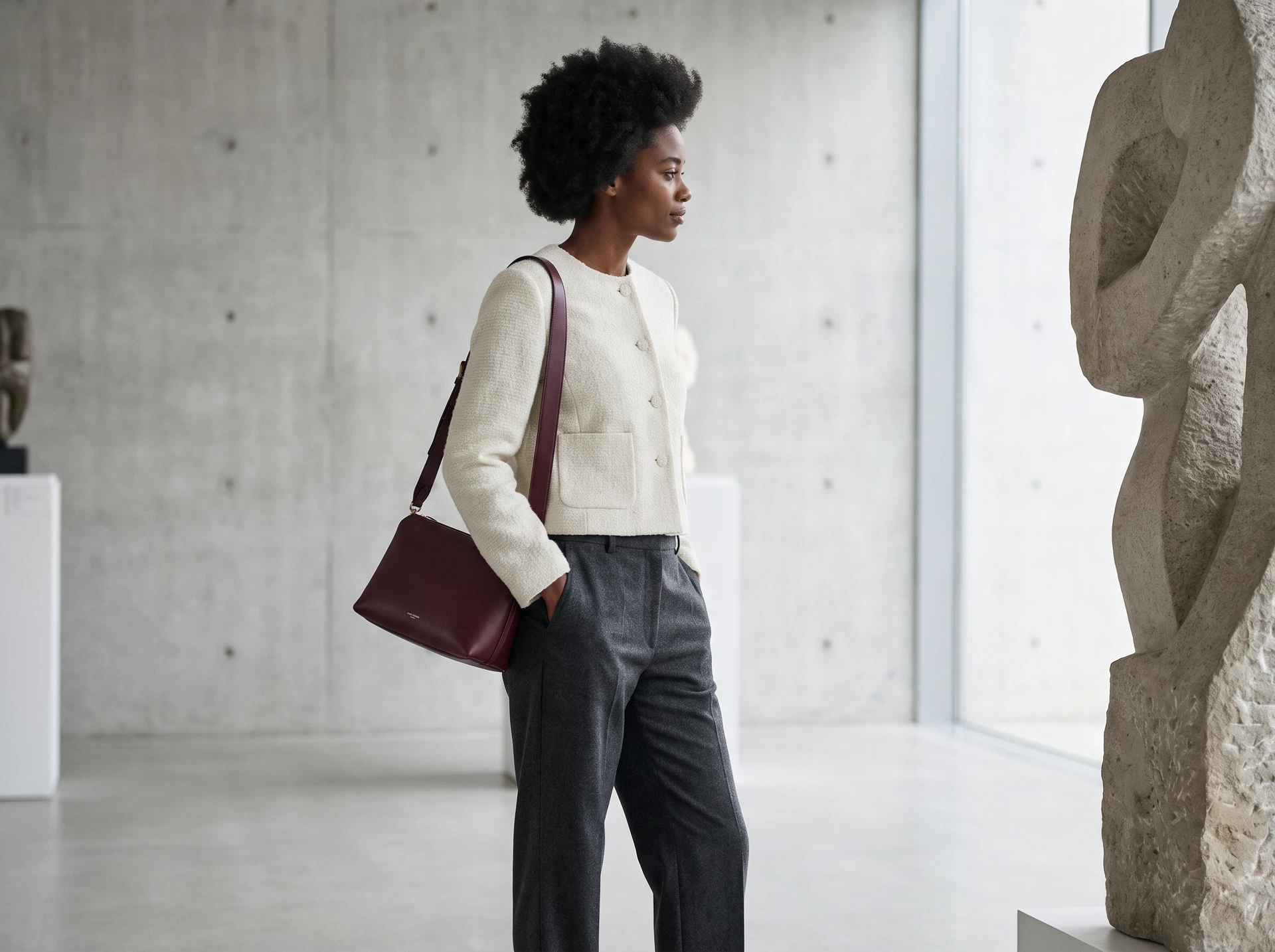 TheSweetLie charcoal trousers and ivory jacket