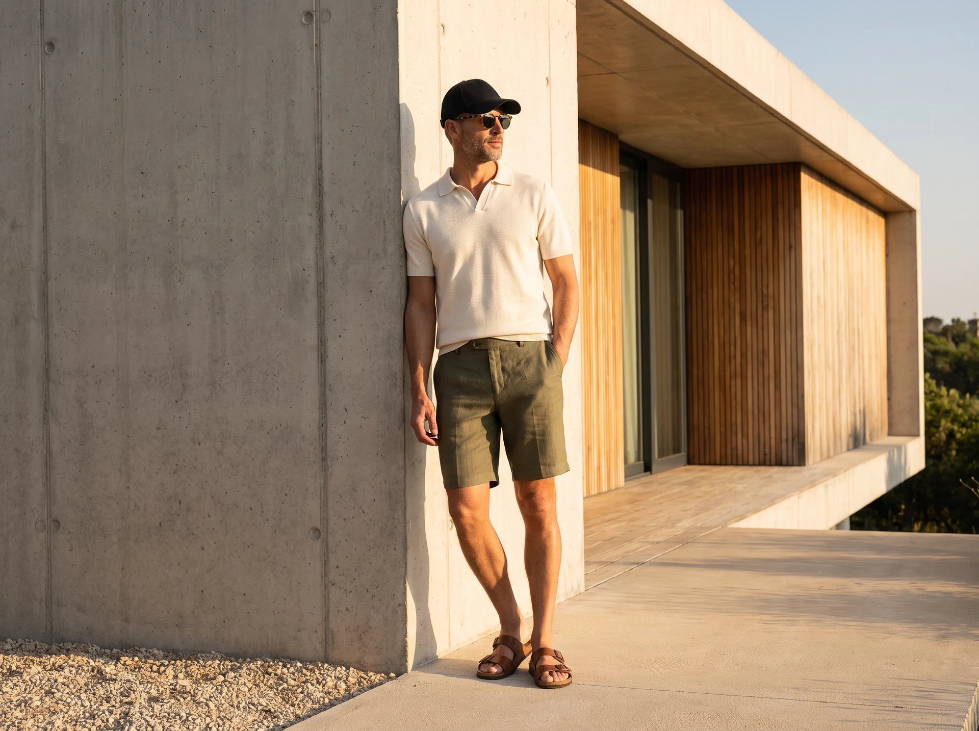 TheSweetLie olive shorts and cream knit polo