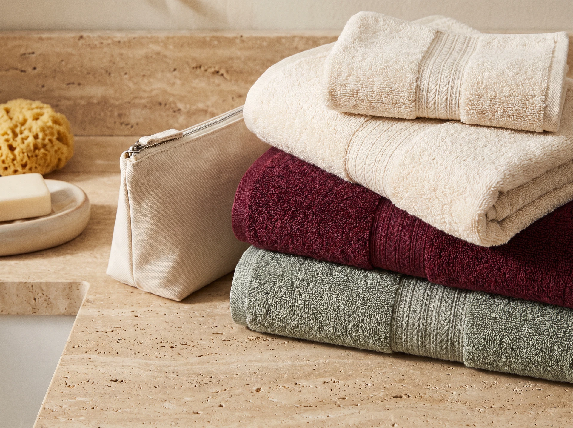 TheSweetLie towels and canvas pouch product still life