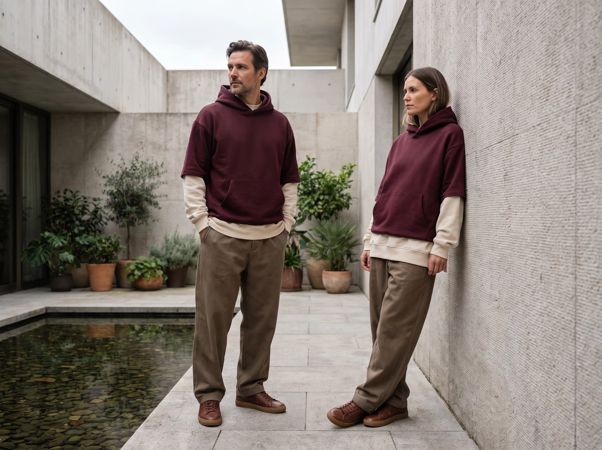TheSweetLie paired burgundy and cream hoodies