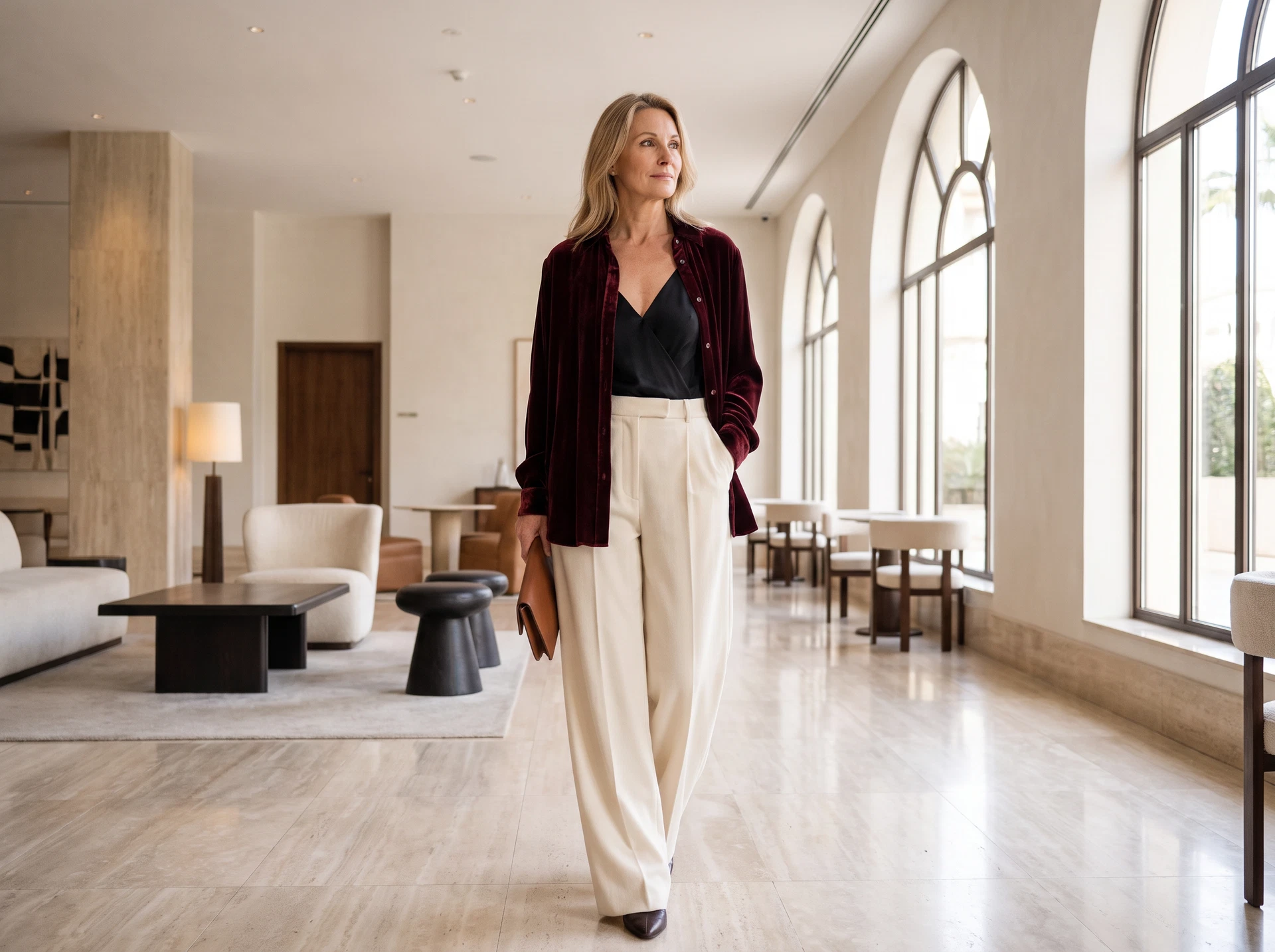 TheSweetLie burgundy bodysuit and cream coat