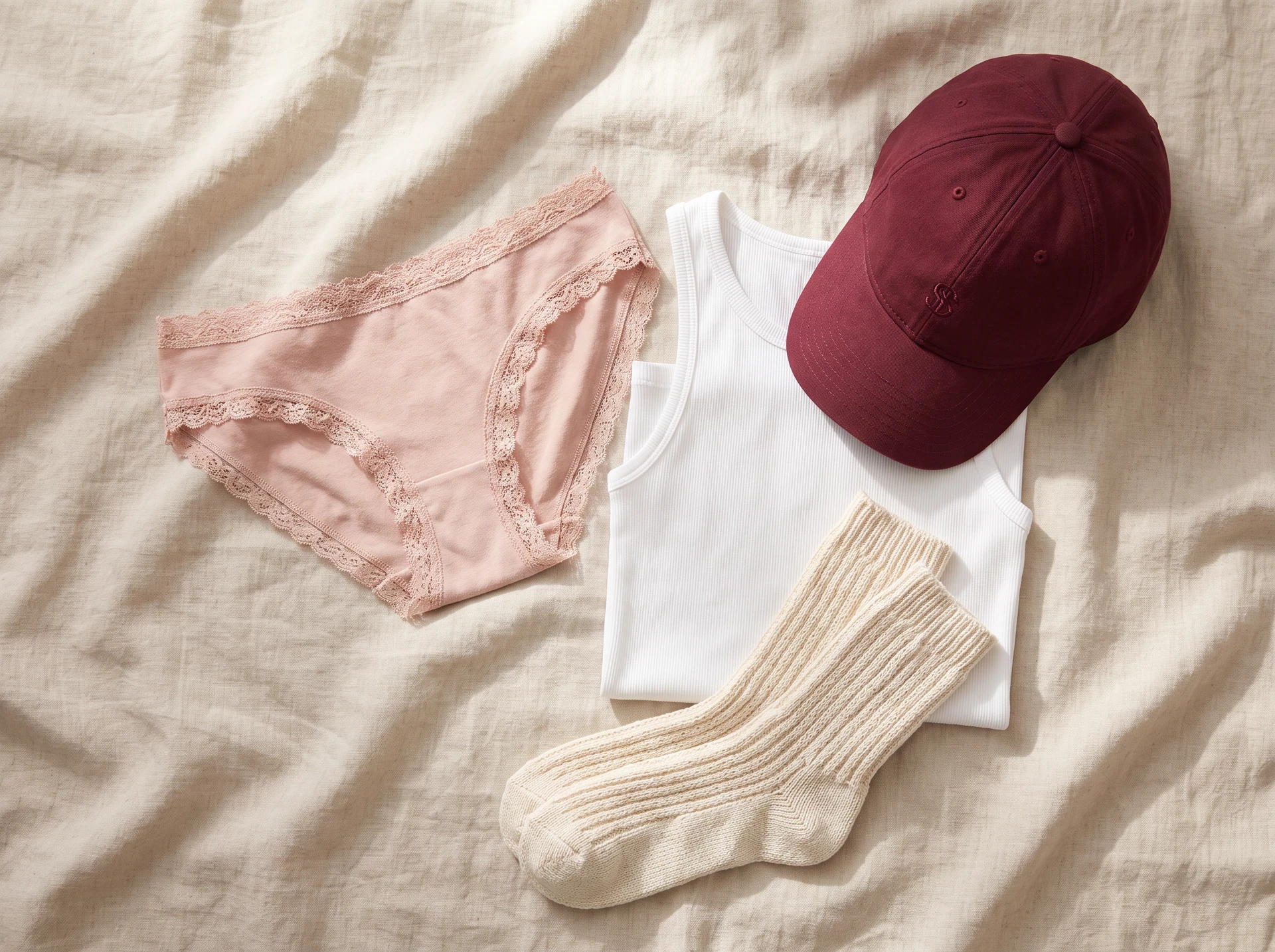 TheSweetLie blush essentials linen flat lay