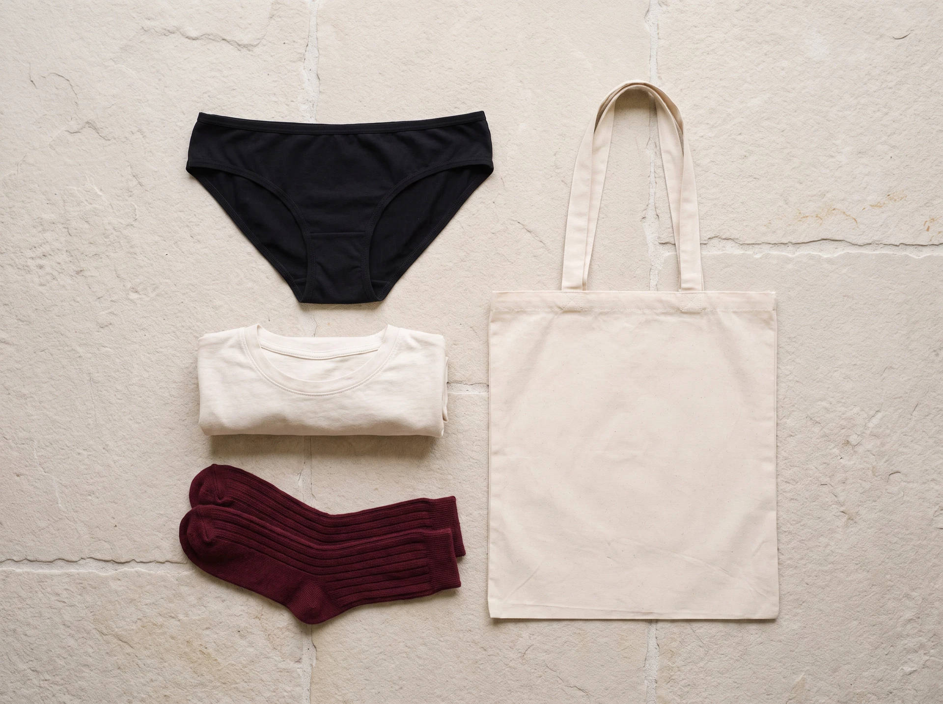 TheSweetLie black bikini brief and canvas tote